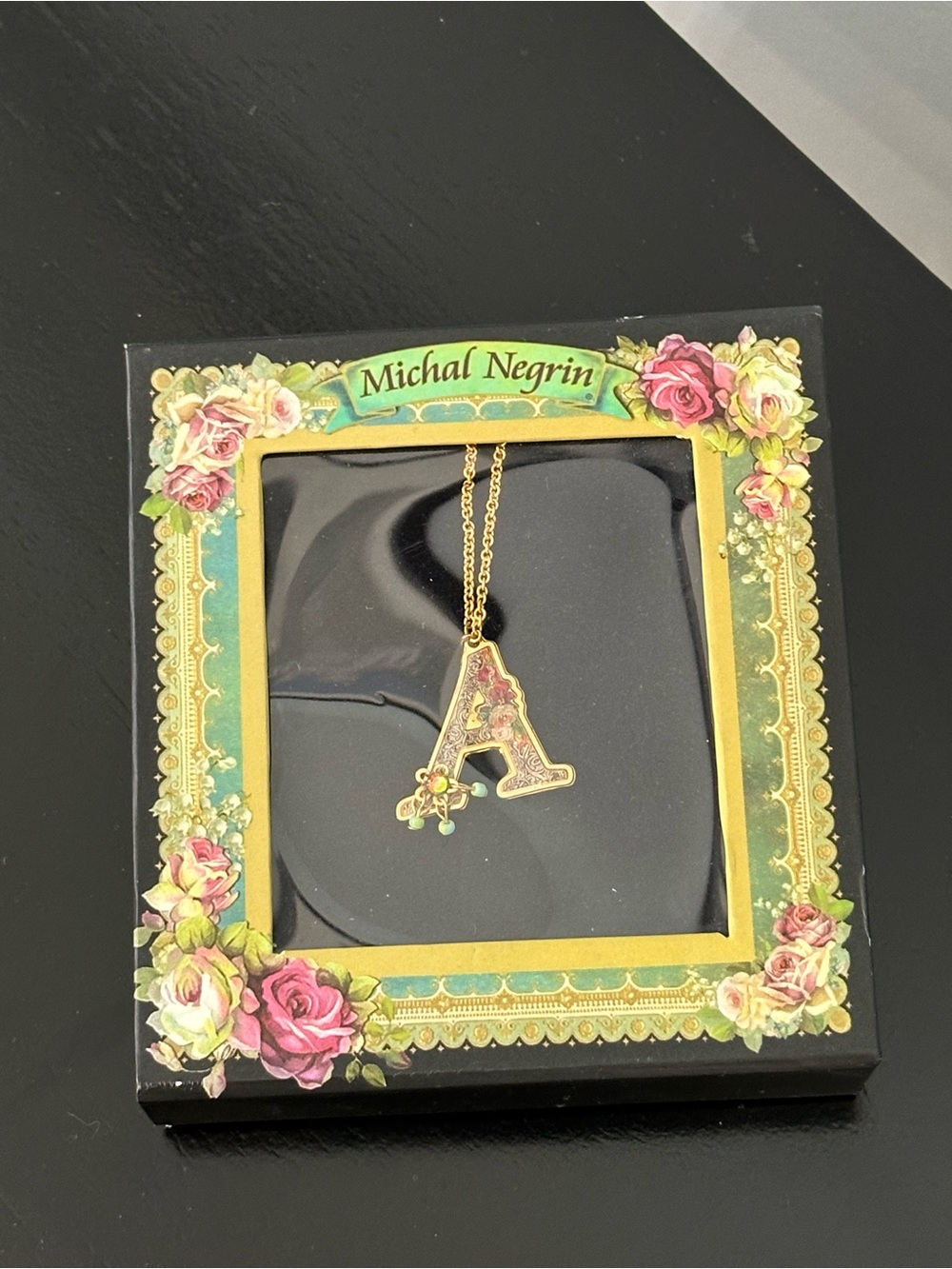 Michal Negrin Initial A Necklace NIB Swarovski Crystal Israel Boxed⁠